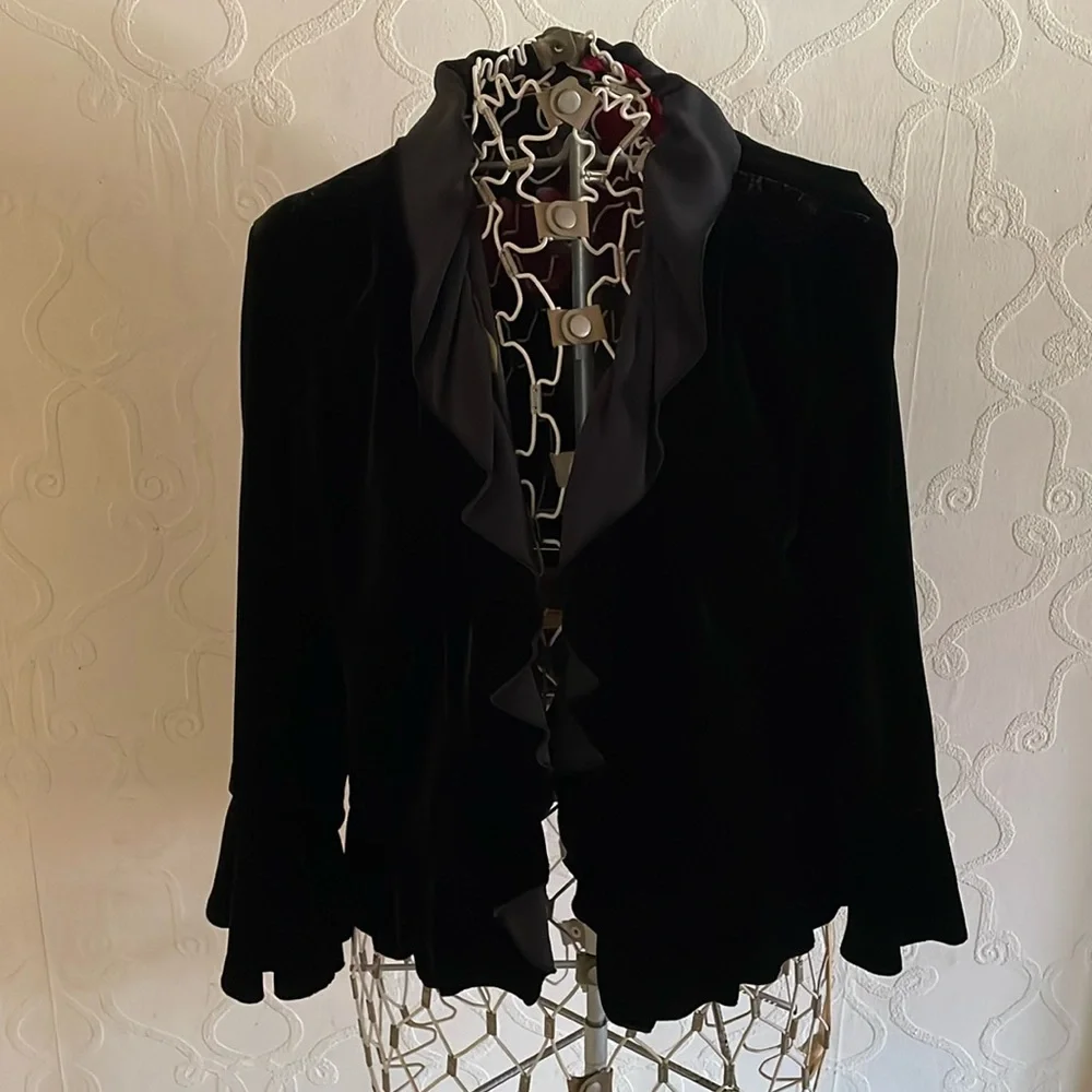 Black Velvet Ruffle Evening Jacket - Picture 3 of 11